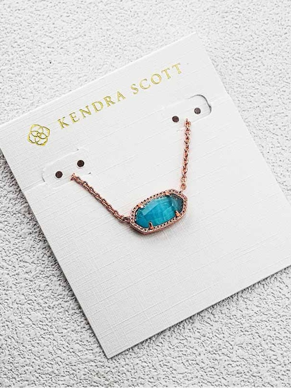 Kendra Scott Rose Gold Necklace with Turquoise Blue Stone